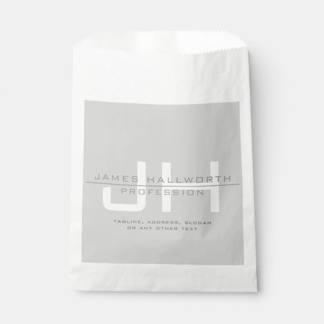 Modern Monogrammed Initials (or other text) Grey Favor Bag (Front)