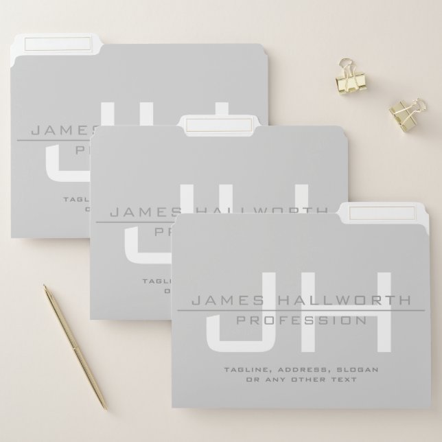 Modern Monogrammed Initials (or other text) Grey File Folder (Set)