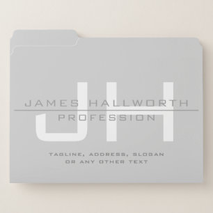 Modern Monogrammed Initials (or other text) Grey File Folder