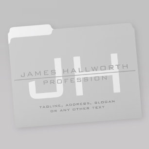 Modern Monogrammed Initials (or other text) Grey File Folder