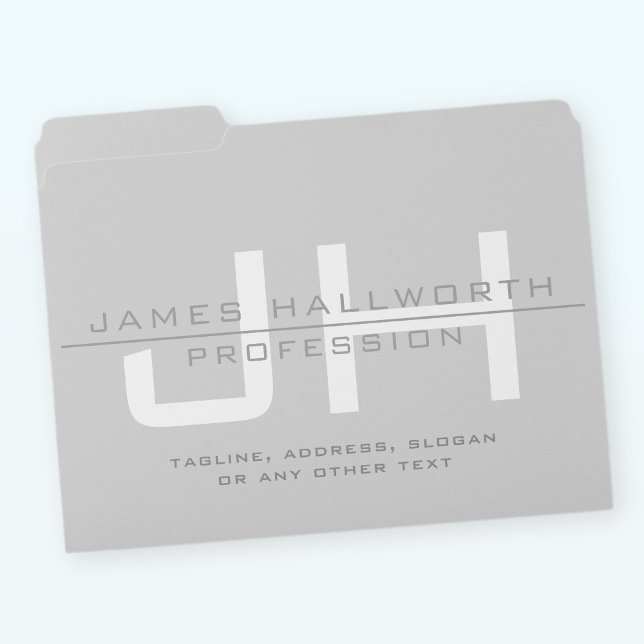 Modern Monogrammed Initials (or other text) Grey File Folder (Creator Uploaded)