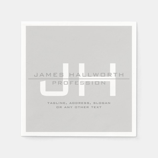 Modern Monogrammed Initials (or other text) Grey Napkins (Front)