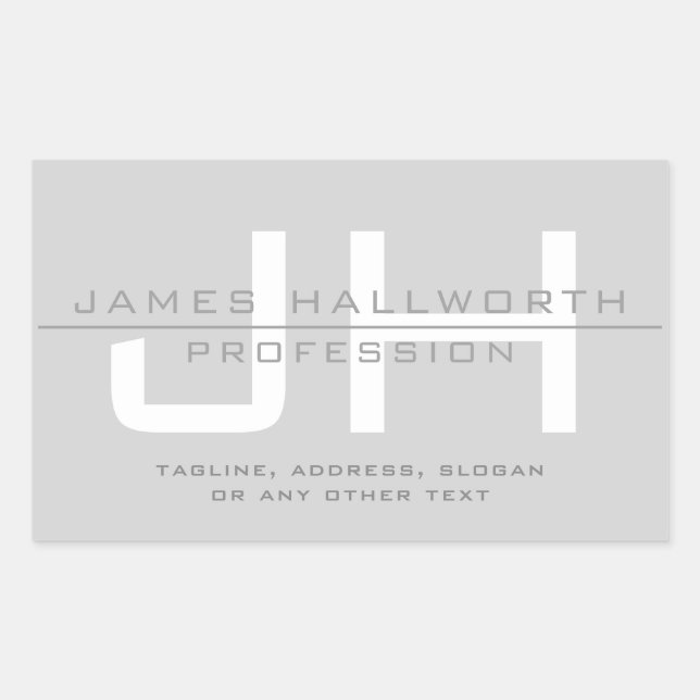 Modern Monogrammed Initials (or other text) Grey Rectangular Sticker (Front)