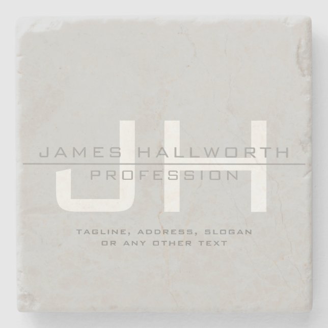 Modern Monogrammed Initials (or other text) Grey Stone Coaster (Front)