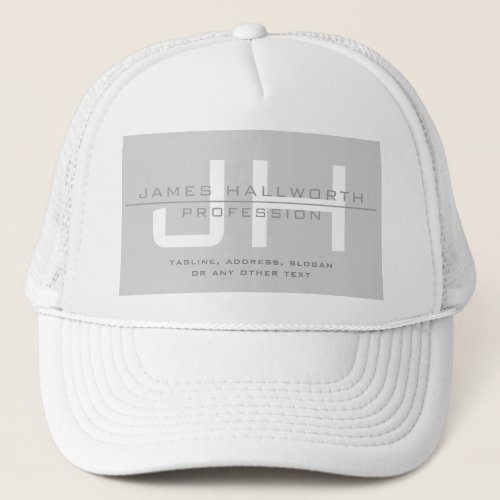 Modern Monogrammed Initials or other text Grey Trucker Hat