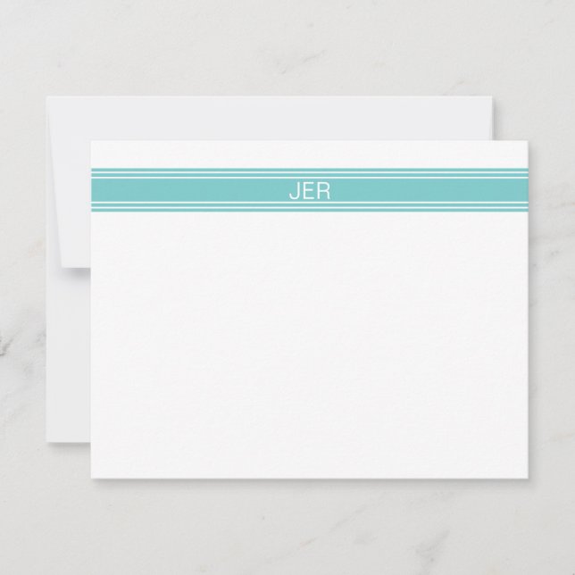 Modern Monogrammed Initials Simple Classic Aqua Note Card (Front)