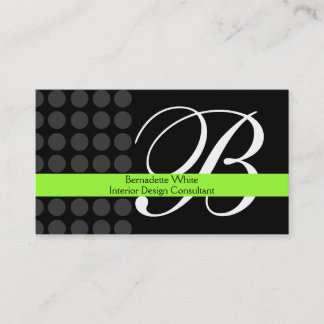 Modern Monogrammed Interior Design Lime Black Grey Business Card