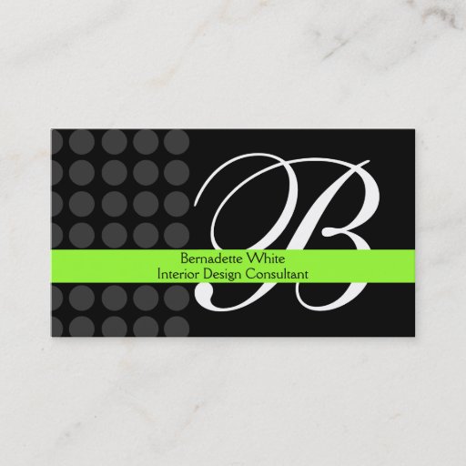 Customizable Modern Monogrammed Interior Design Lime Black Grey Business Card