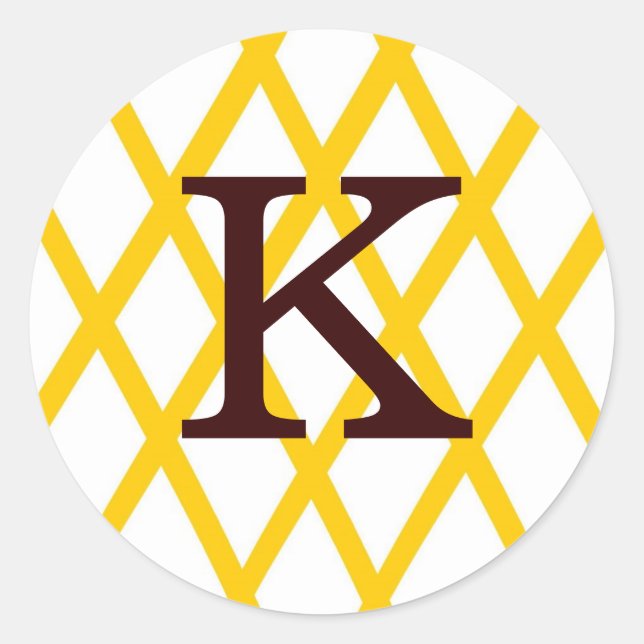Modern Monogrammed Lattice in Yellow Classic Round Sticker (Front)