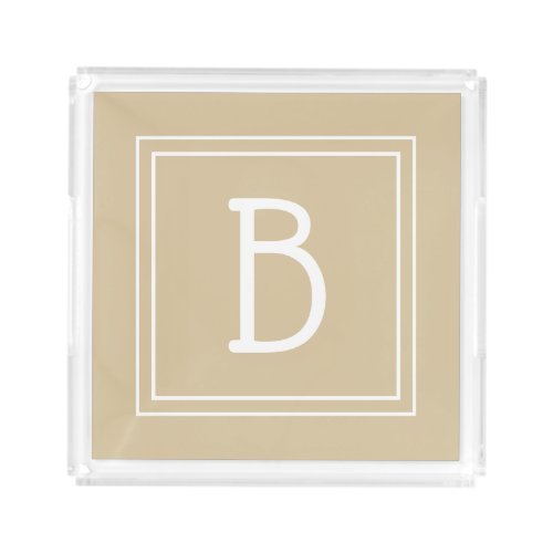 Modern Monogrammed Letter Initial Brown Tan Lucite Acrylic Tray
