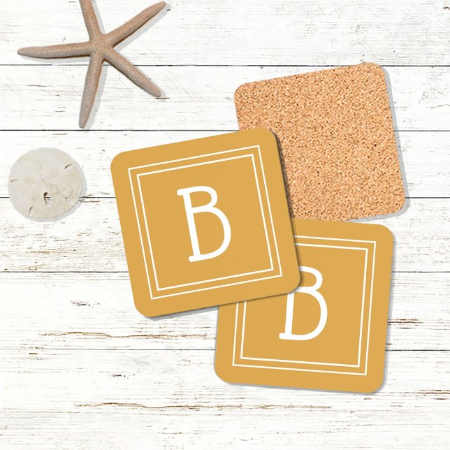 Modern Monogrammed Letter Initial Yellow White  Beverage Coaster (Creator Uploaded)