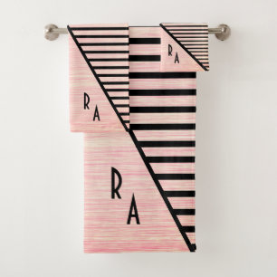 Modern Monogrammed Line Art Peach Bath Towel Set