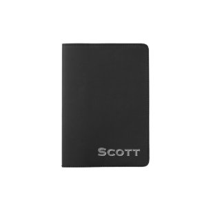 Modern Monogrammed Masculine Black Leather Look Passport Holder
