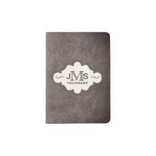 Modern Monogrammed Masculine Rustic Leather Look Passport Holder