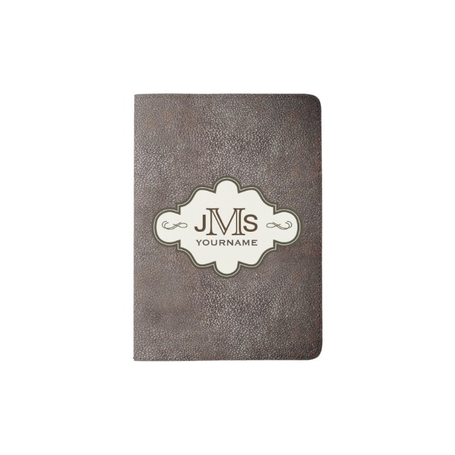Modern Monogrammed | Masculine Rustic Leather Look Passport Holder (Front)