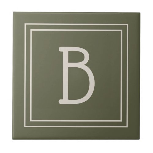 Modern Monogrammed Moss Green  Off White Initial Ceramic Tile