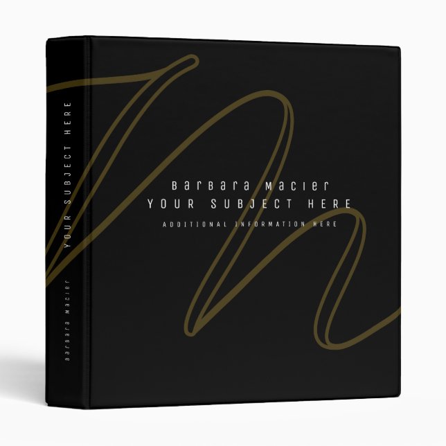 Modern Monogrammed multi-functional black 3 Ring Binder (Front/Spine)