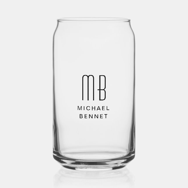 Modern Monogrammed Name Can Glass (Front)