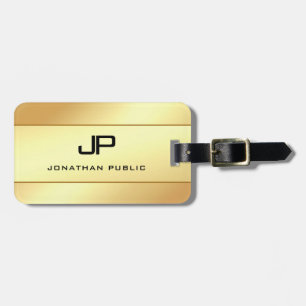 Modern Monogrammed Name Gold Look Glamorous Luggage Tag