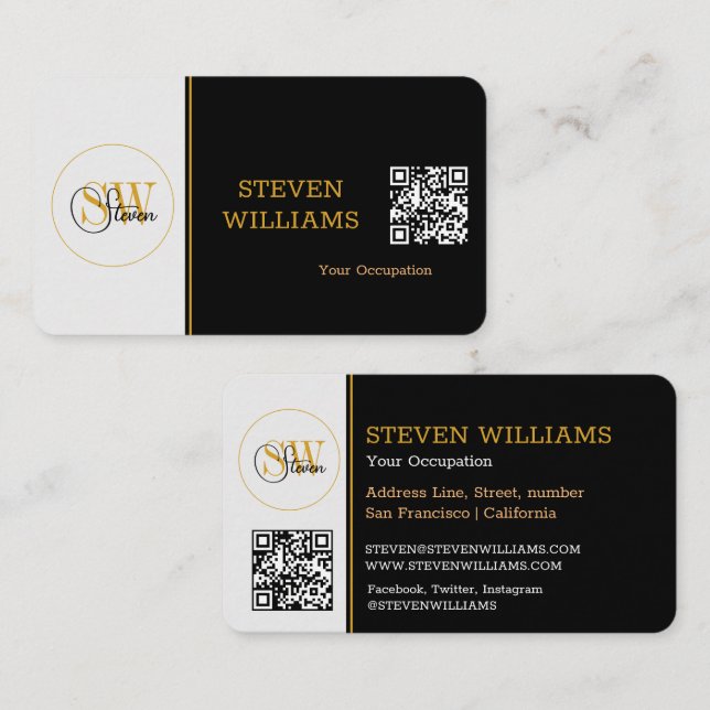 Modern Monogrammed Name, Signature / QR Code Business Card (Front/Back)