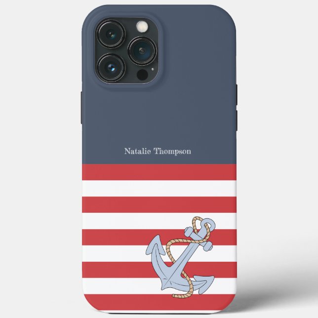 Modern monogrammed Navy and Anchor stripes Case-Mate iPhone Case (Back)