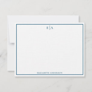Modern Monogrammed Navy Blue Simple Square Border Note Card