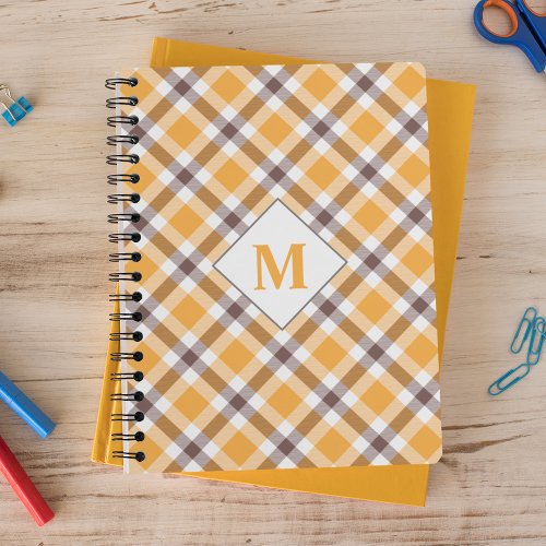 Modern Monogrammed Orange Plaid Tartan Pattern Notebook