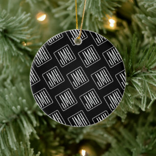 Modern Monogrammed Pattern Black & White Ceramic Ornament