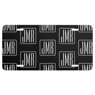 Modern Monogrammed Pattern   Black & White License Plate