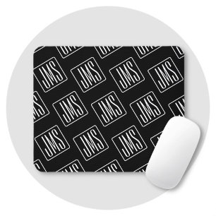 Modern Monogrammed Pattern Black & White Mouse Pad