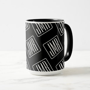 Modern Monogrammed Pattern Black & White Mug