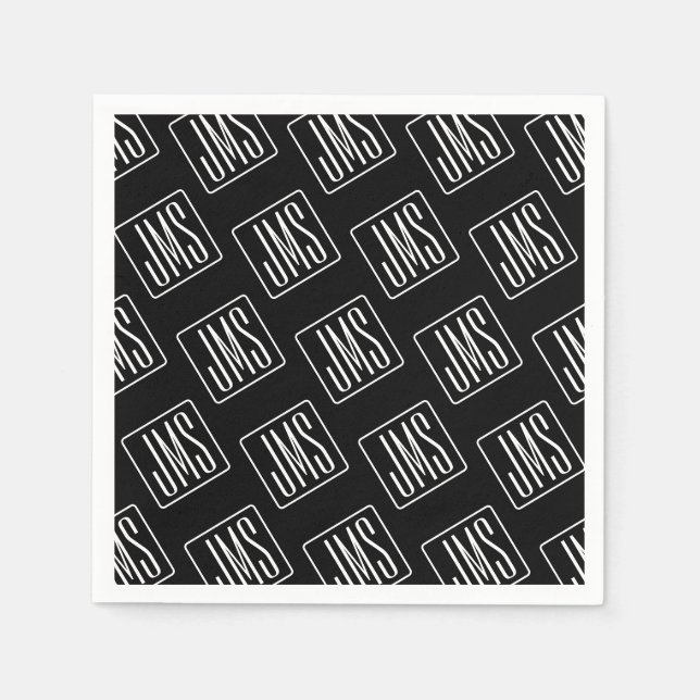 Modern Monogrammed Pattern | Black & White Napkins (Front)