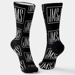 Modern Monogrammed Pattern Black & White Socks
