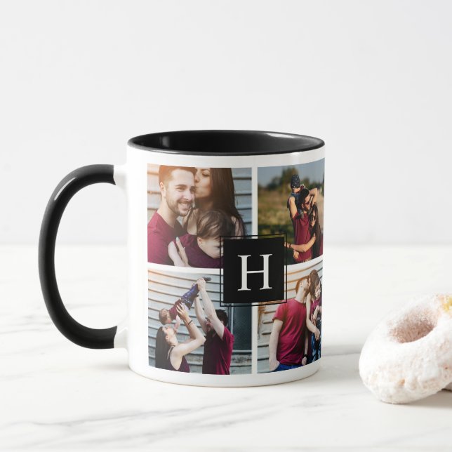 Modern Monogrammed Photo Collage Mug (With Donut)