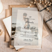 Modern Monogrammed Photo Wedding Vellum Invitation