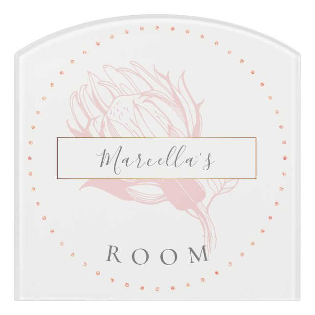 Modern Monogrammed Pink Floral  Door Sign (Contour Front)