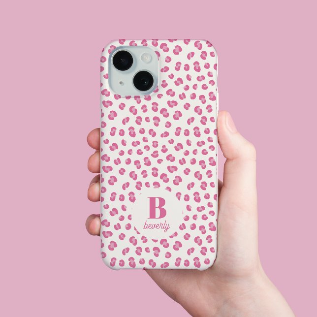 Modern Monogrammed Pink Leopard Print Case-Mate iPhone Case (Creator Uploaded)