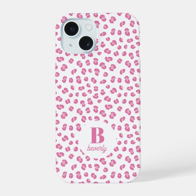 Modern Monogrammed Pink Leopard Print Iphone Case (Back)