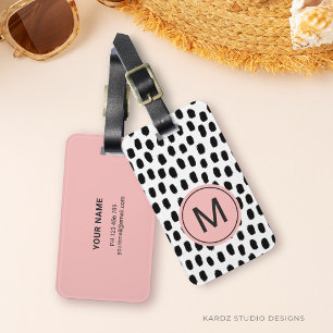 Modern Monogrammed Pink Luggage Tag