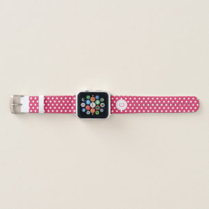 Modern Monogrammed Polka Dots Pattern Cherry Pink Apple Watch Band