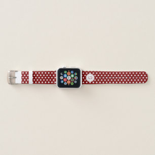 Modern Monogrammed Polka Dots Pattern Maroon Red Apple Watch Band