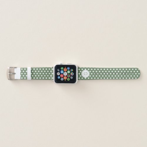 Modern Monogrammed Polka Dots Pattern Sage Green Apple Watch Band