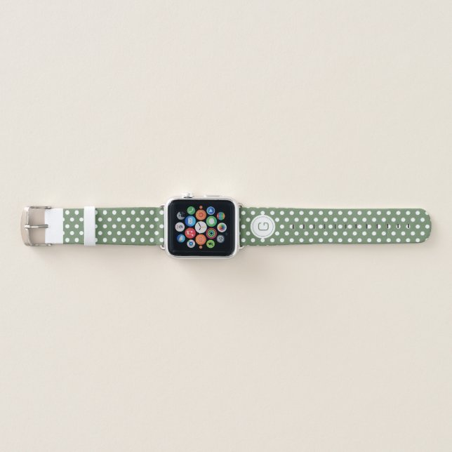 Modern Monogrammed Polka Dots Pattern Sage Green Apple Watch Band (Front)
