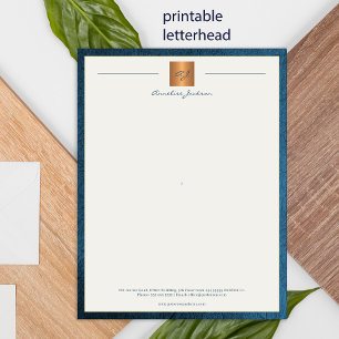 Modern monogrammed printable letterhead blue gold poster