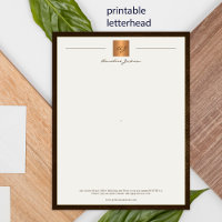 Modern monogrammed printable letterhead brown gold