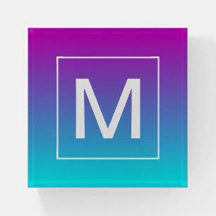 Modern Monogrammed Purple Blue Turquoise Gradient Paperweight
