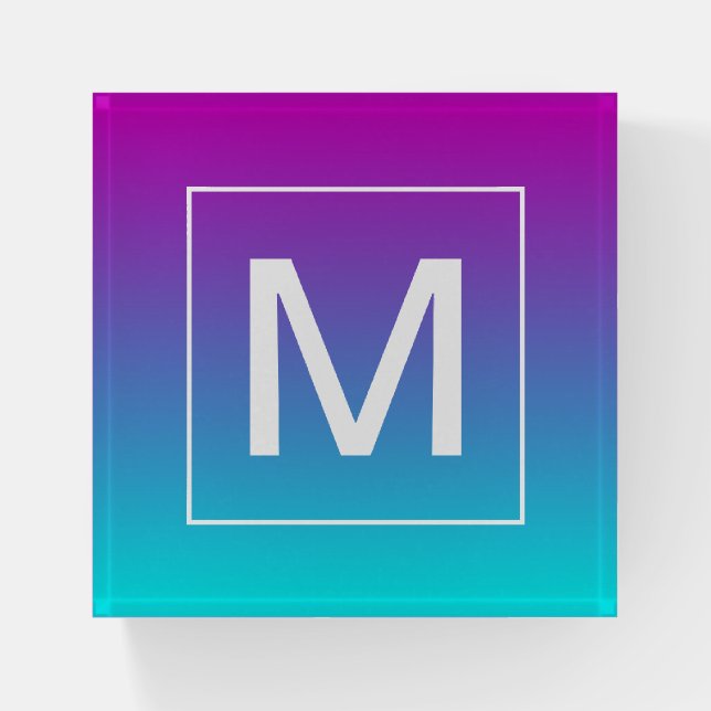 Modern Monogrammed Purple Blue Turquoise Gradient Paperweight (Front)