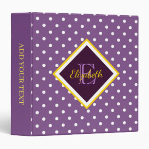 Modern Monogrammed Purple Polka Dot 3 Ring Binder