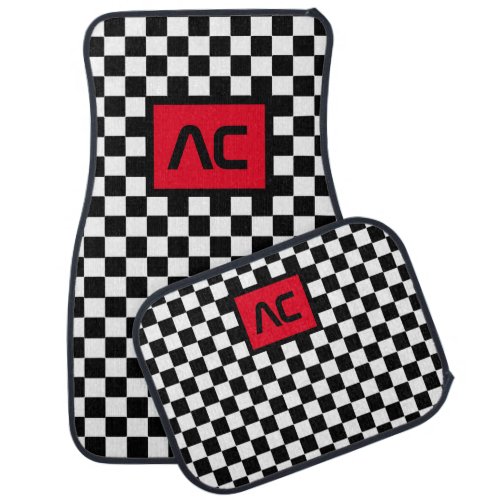 Modern Monogrammed Racing Flag Checkerboard Cool Car Floor Mat