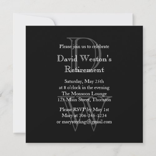 Modern Monogrammed Retirement Invitation black